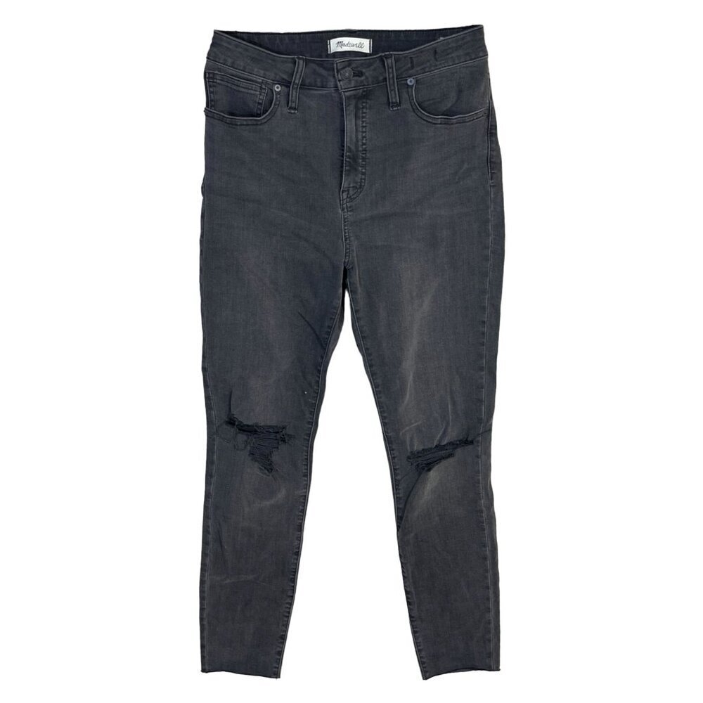 Madewell Women's Jeans Washed Out Black Distressed Tears Size 28 Skinny